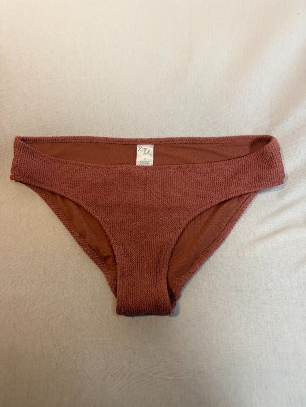 Kona Sol Bikini Bottom XL Mauve Rust Pucker Crinkle Textured Swim Summer NWOT